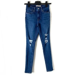 Levi’s 721 High Rise Skinny Jeans Distressed Stretch Denim